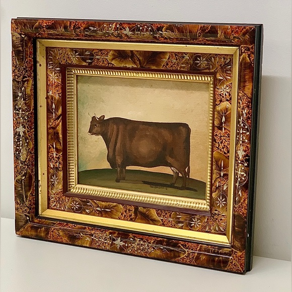 1992 Deep Framed Mary Beth Baxter Original Oil on Canvas Folk Art Cow Painting - Picture 6 of 16